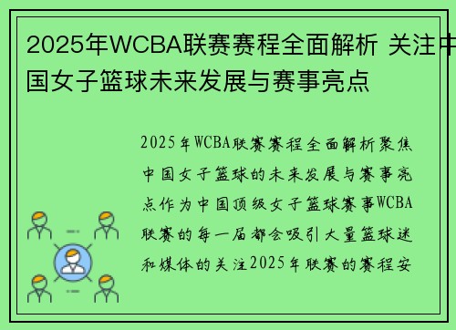 2025年WCBA联赛赛程全面解析 关注中国女子篮球未来发展与赛事亮点