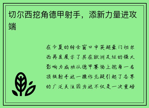 切尔西挖角德甲射手，添新力量进攻端
